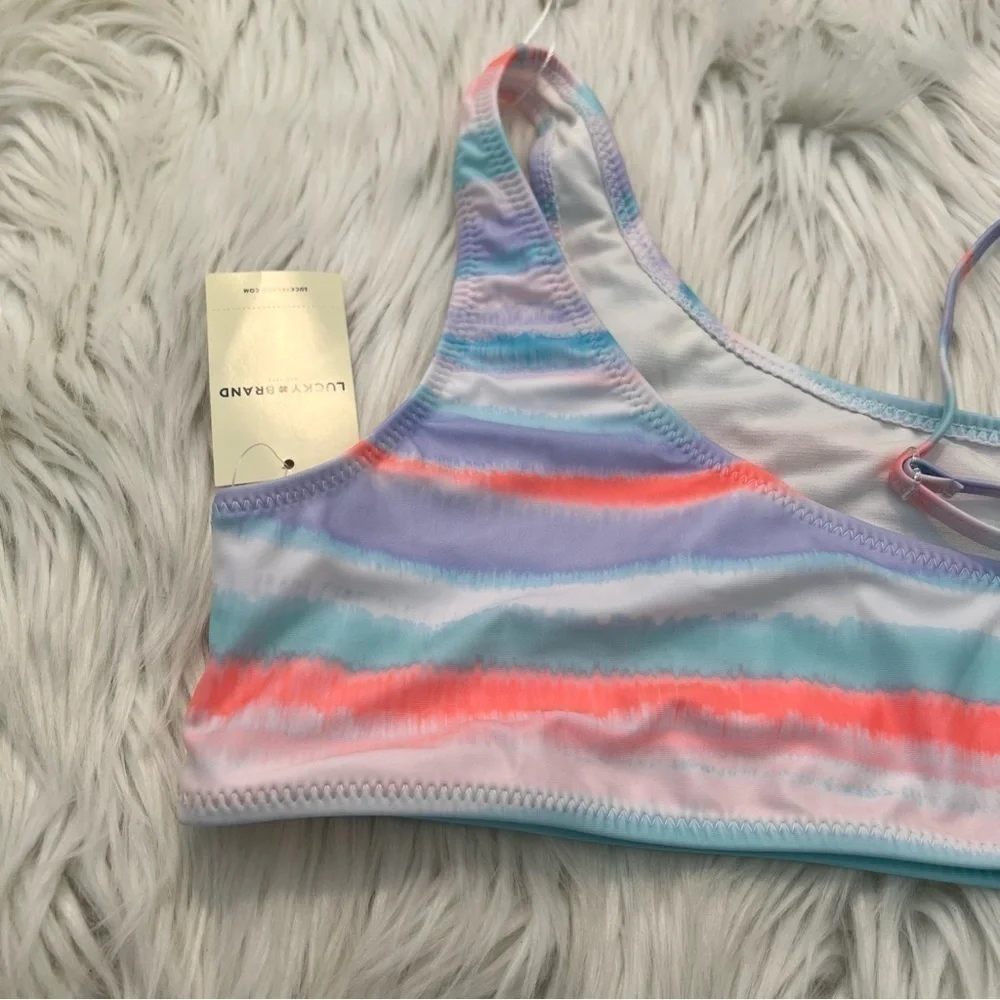 Lucky Brand Girls Size XL 16 Bikini Top Blue Tint One Shoulder Stretch Purple